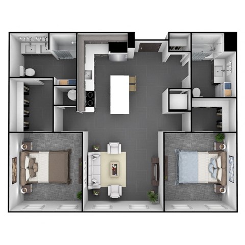 Floor plan for 2 beds, 2 baths, 1089 sqft